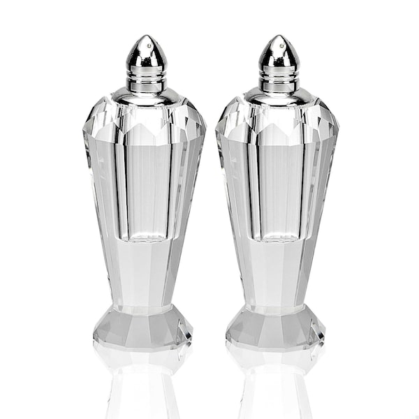 Homeroots Handcrafted Optical Crystal & Silver Salt & Pepper Shakers, Pair 376102 - main